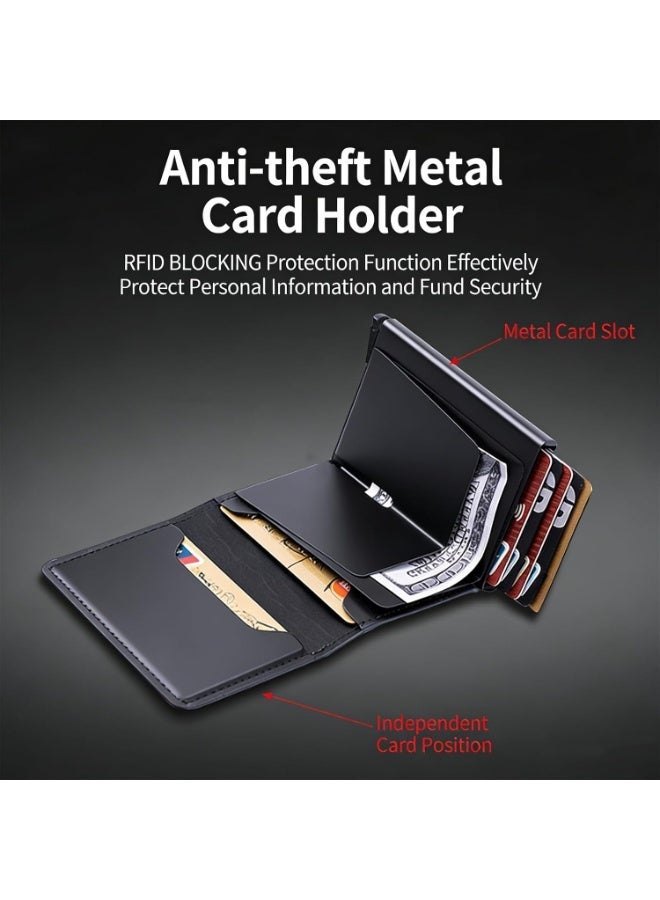 Arabest Wallets for Men, Pop up Men's Simple Genuine Leather Wallet Rfid Blocking, Credit Card Holder Anti-Theft, Slim, Minimalist, Front Pocket, Id Window (Black+Brown） - Image 5